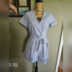 Striped Cotton-Linen Blend Romper | Banana Republic